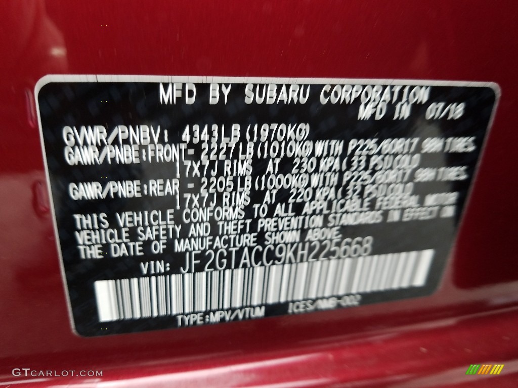 2019 Crosstrek 2.0i Premium - Venetian Red Pearl / Black photo #9