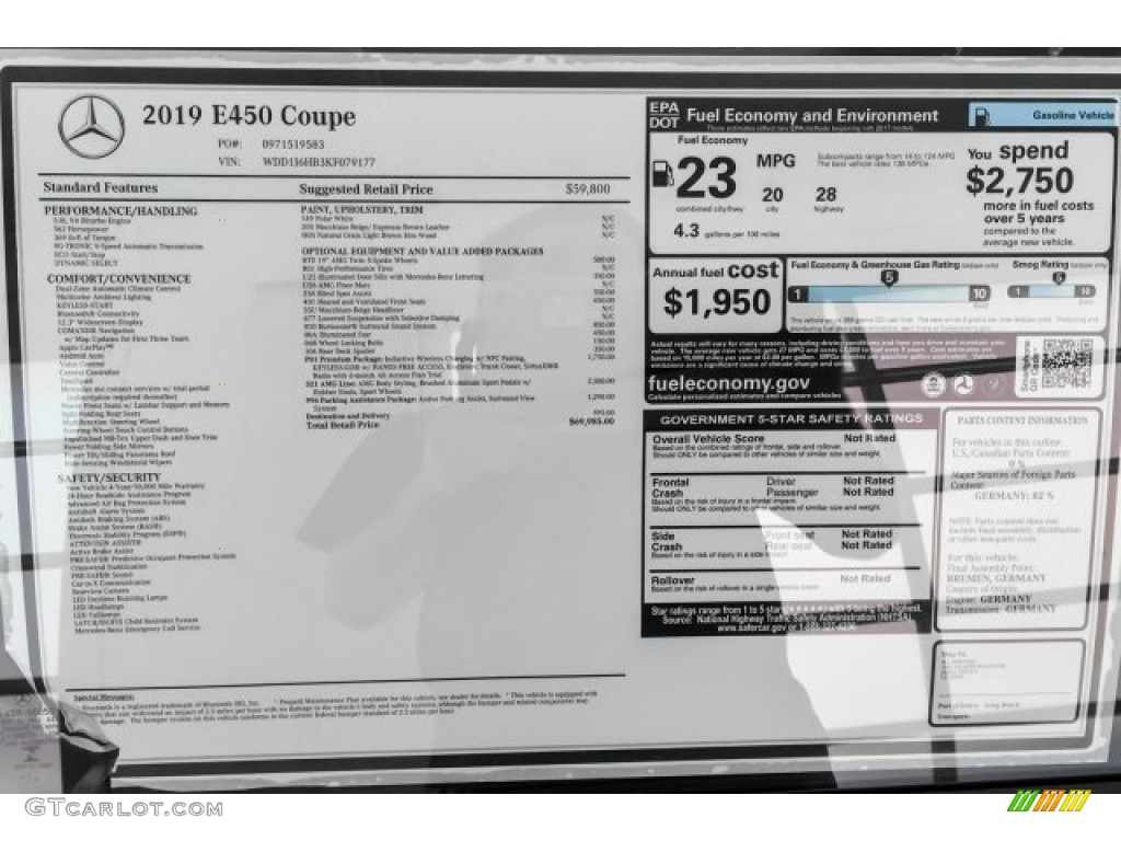 2019 Mercedes-Benz E 450 Coupe Window Sticker Photo #129542126