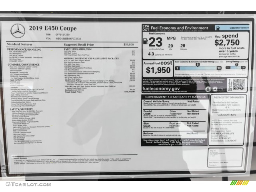 2019 Mercedes-Benz E 450 Coupe Window Sticker Photo #129543098
