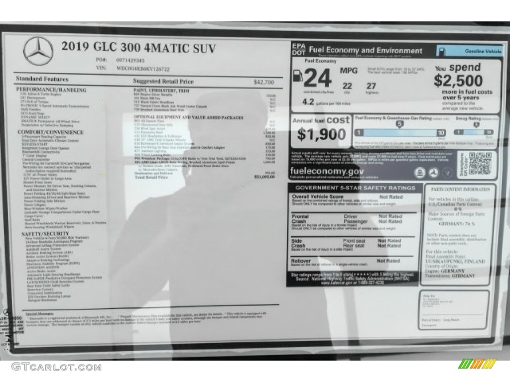 2019 Mercedes-Benz GLC 300 4Matic Window Sticker Photos