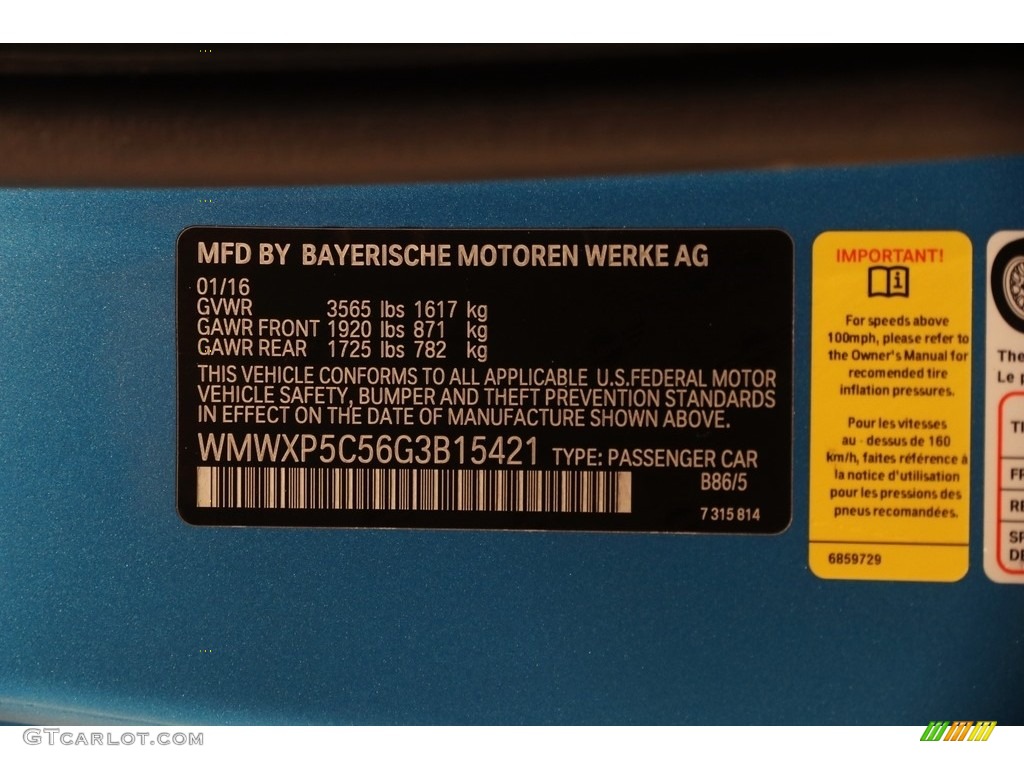2016 Hardtop Cooper 2 Door - Electric Blue Metallic / Carbon Black photo #19