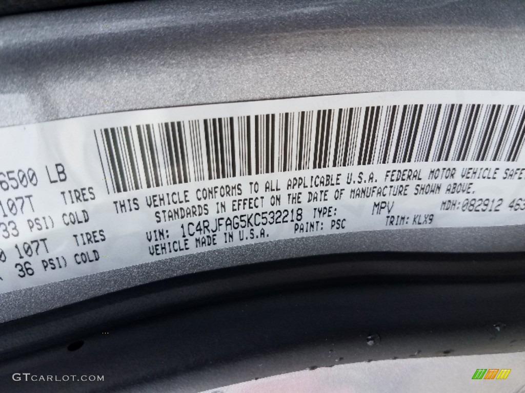 2019 Grand Cherokee Color Code PSC for Billet Silver Metallic Photo #129560514