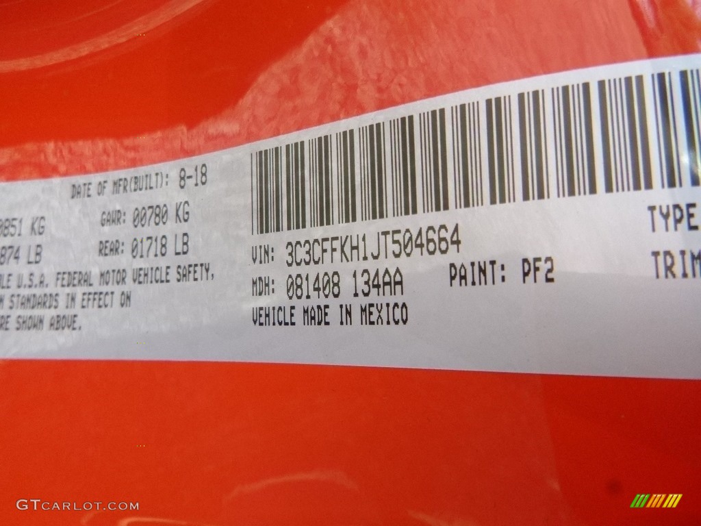 2018 500 Color Code PF2 for Luminosa Orange Photo #129562242
