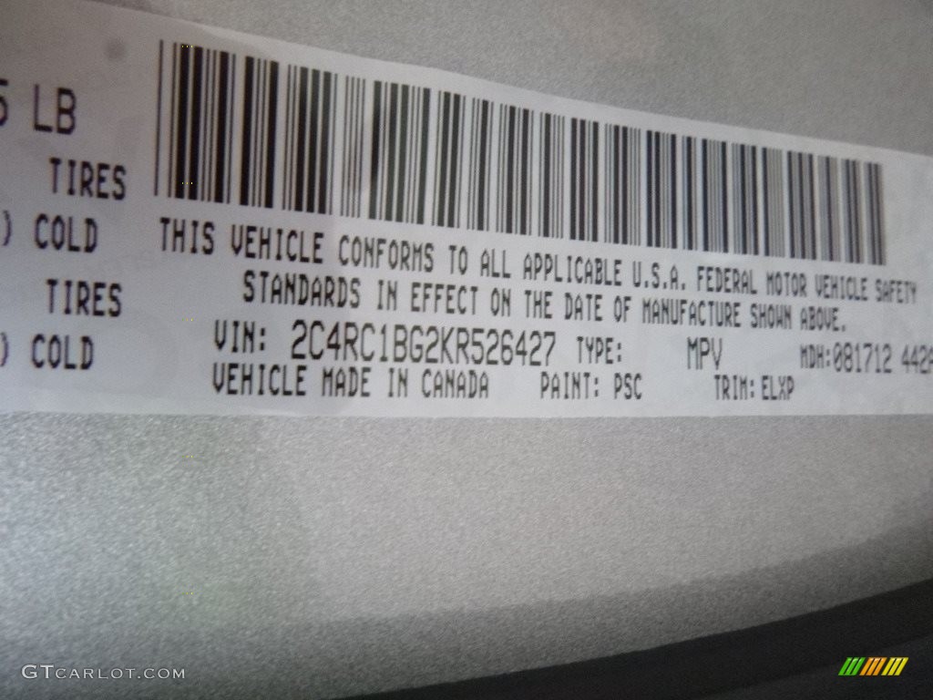 2019 Pacifica Color Code PSC for Billet Silver Metallic Photo #129564063