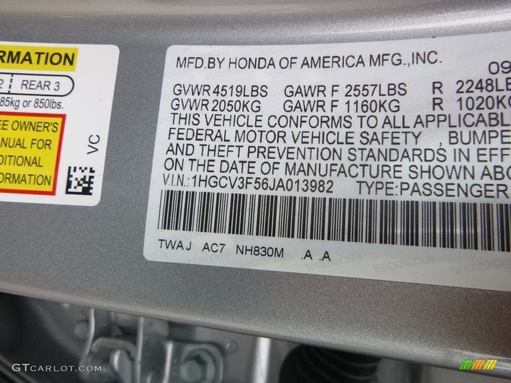 2018 Accord Color Code NH830M for Lunar Silver Metallic Photo #129567081