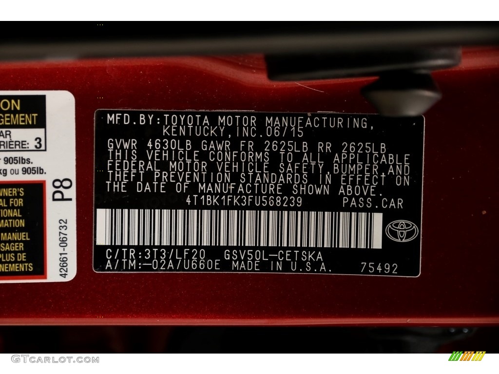 2015 Camry Color Code 3T3 for Ruby Flare Pearl Photo #129571679