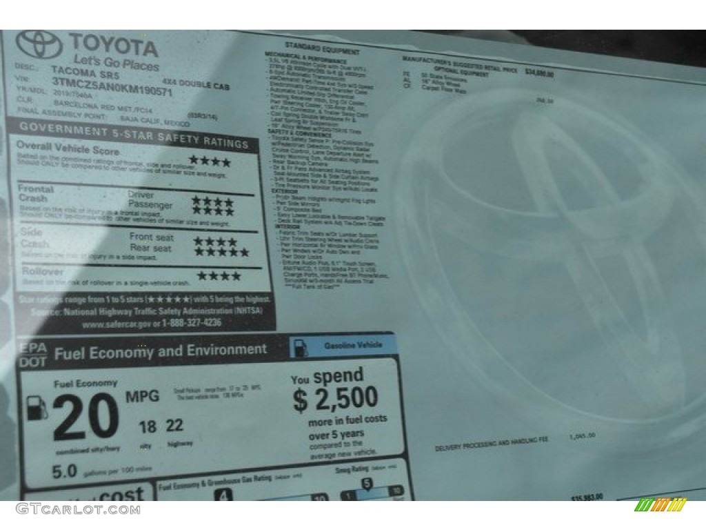 2019 Tacoma SR5 Double Cab 4x4 - Barcelona Red Metallic / Cement Gray photo #36
