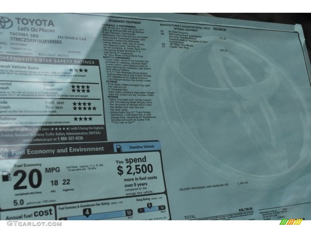 2019 Toyota Tacoma SR5 Double Cab 4x4 Window Sticker Photos