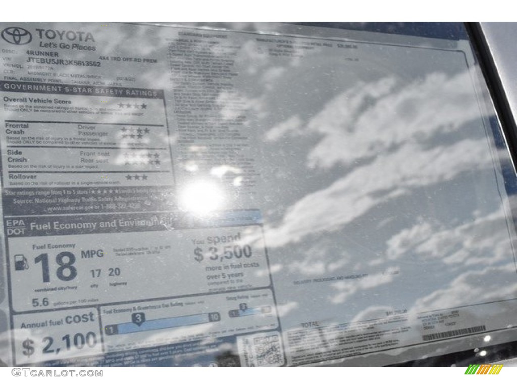 2019 Toyota 4Runner TRD Off-Road 4x4 Window Sticker Photo #129605671