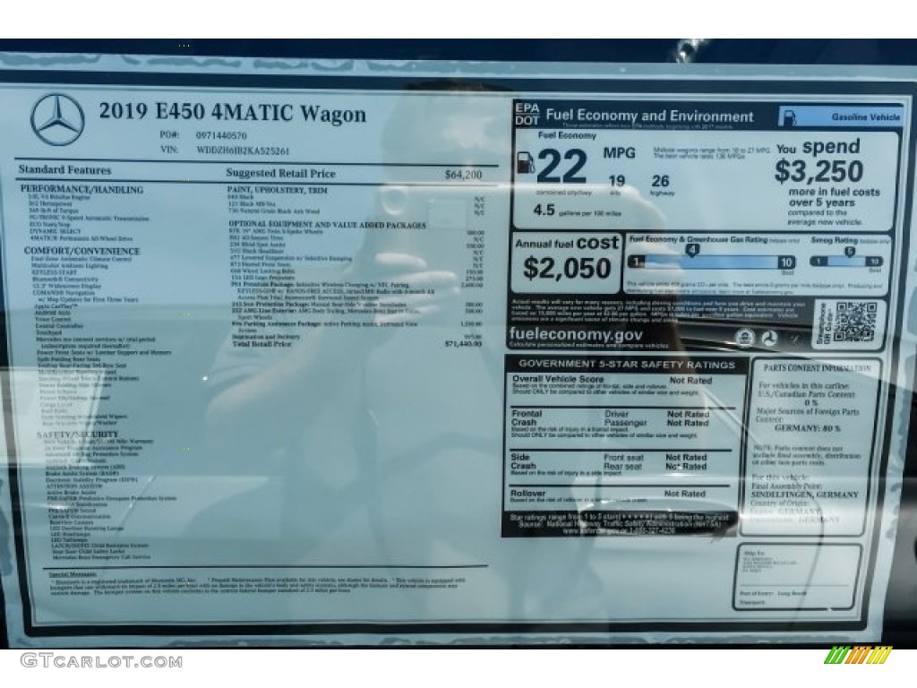 2019 Mercedes-Benz E 450 4Matic Wagon Window Sticker Photo #129606904
