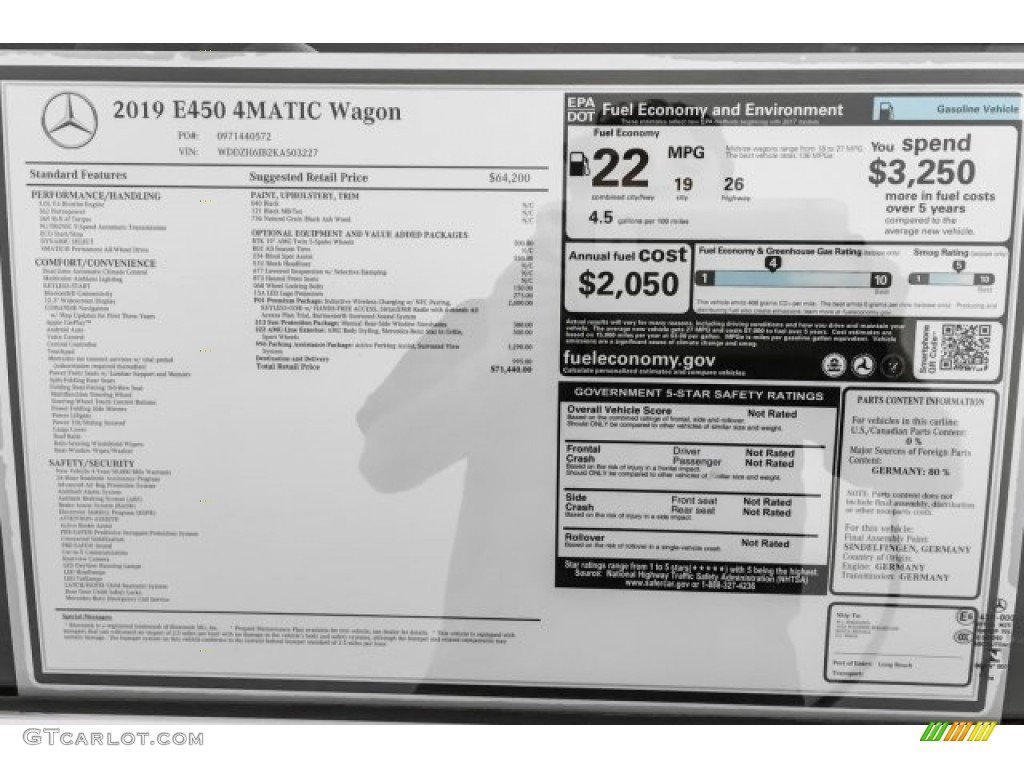 2019 Mercedes-Benz E 450 4Matic Wagon Window Sticker Photos