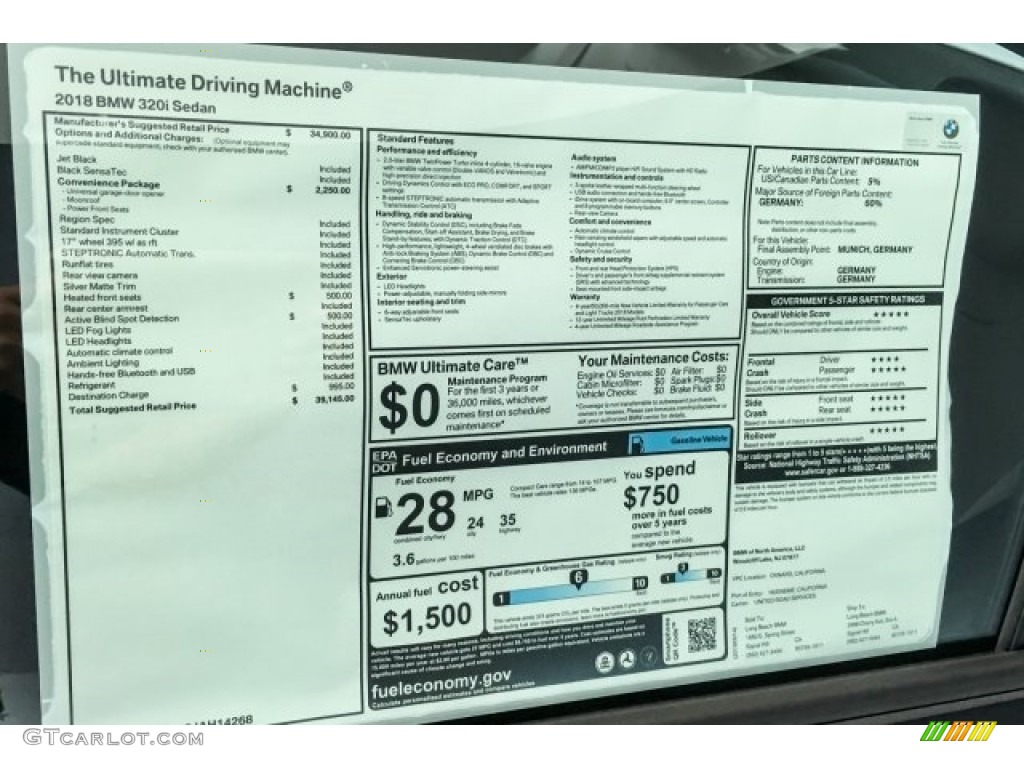 2018 3 Series 320i Sedan - Jet Black / Black photo #9