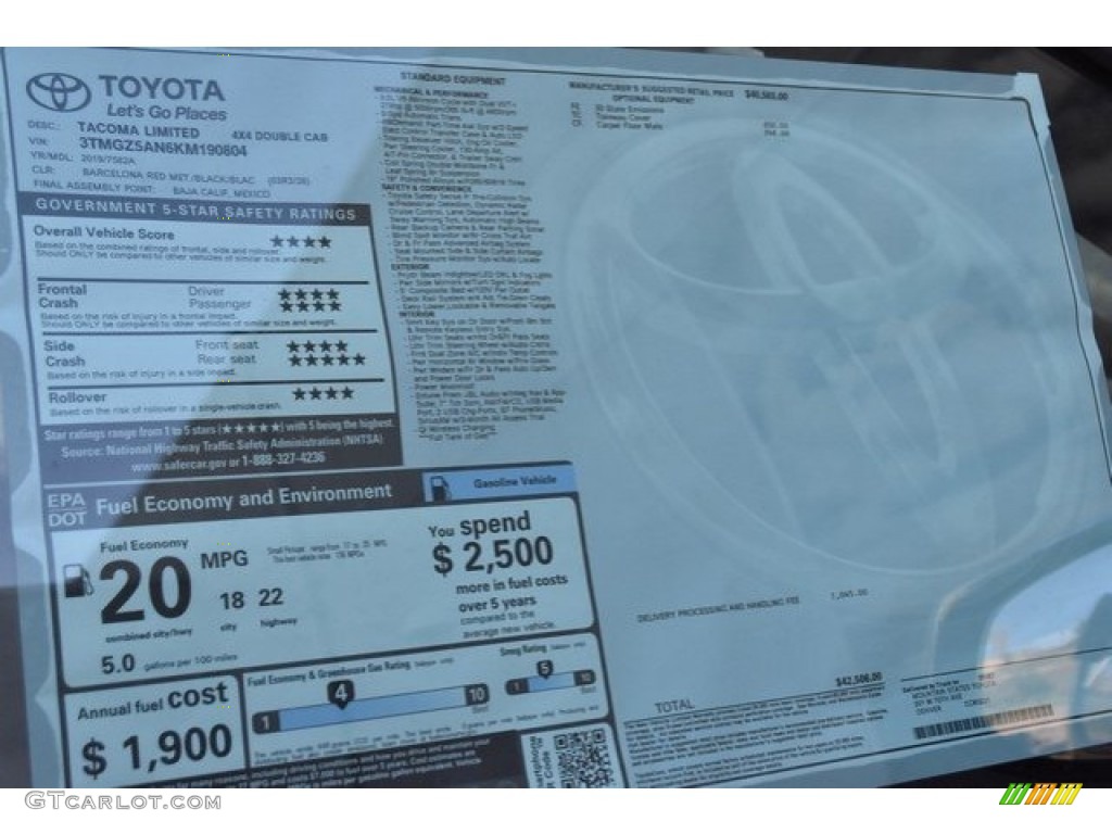 2019 Toyota Tacoma Limited Double Cab 4x4 Window Sticker Photo #129619760