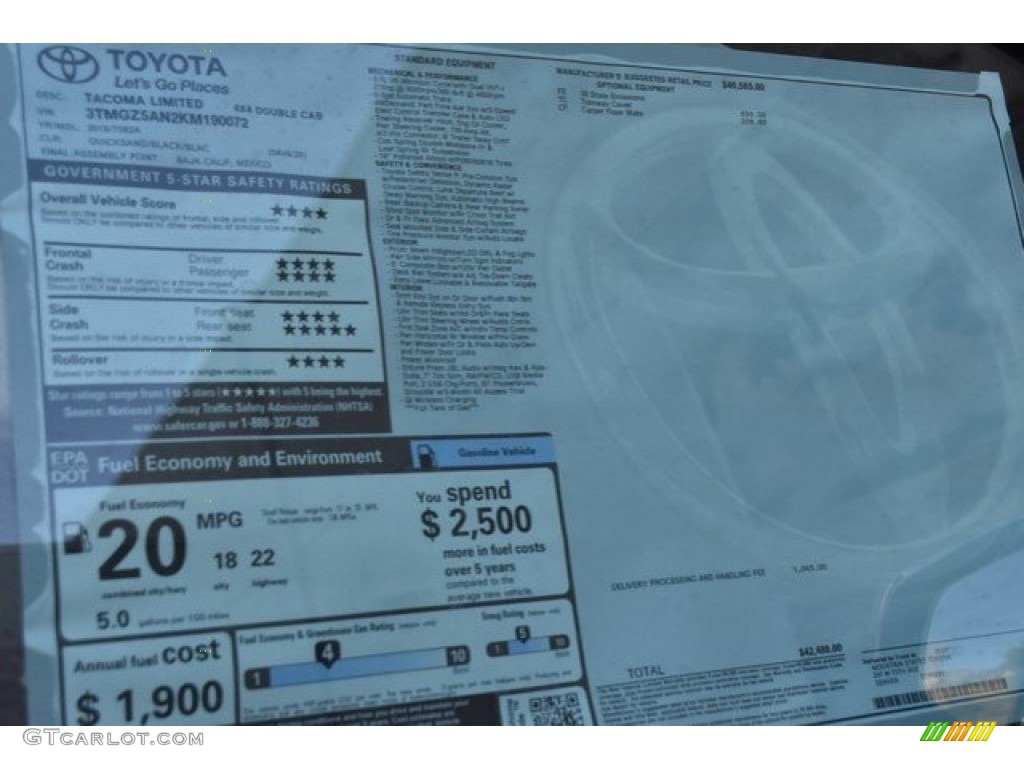 2019 Toyota Tacoma Limited Double Cab 4x4 Window Sticker Photo #129620420