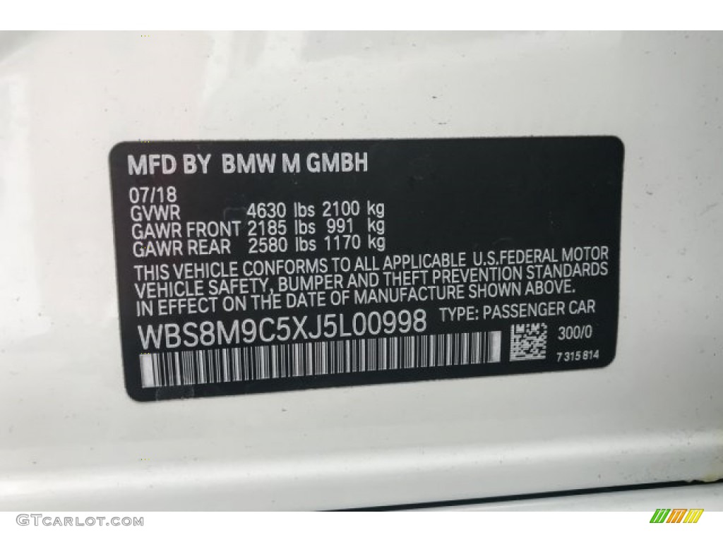 2018 M3 Color Code 300 for Alpine White Photo #129623999