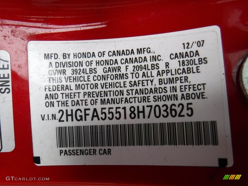 2008 Civic Si Sedan - Rallye Red / Black photo #25