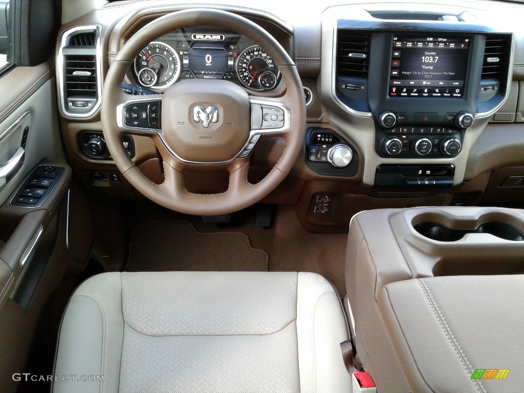 2019 1500 Laramie Crew Cab 4x4 - Diamond Black Crystal Pearl / Mountain Brown/Light Frost Beige photo #36