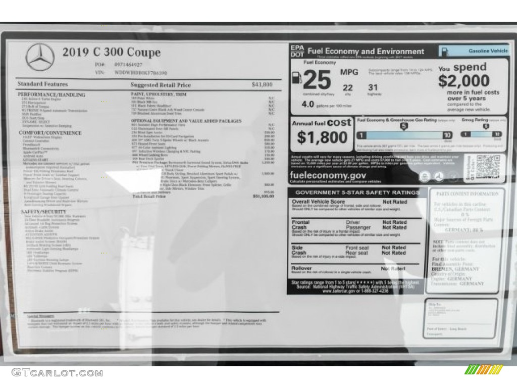 2019 Mercedes-Benz C 300 Coupe Window Sticker Photo #129663214