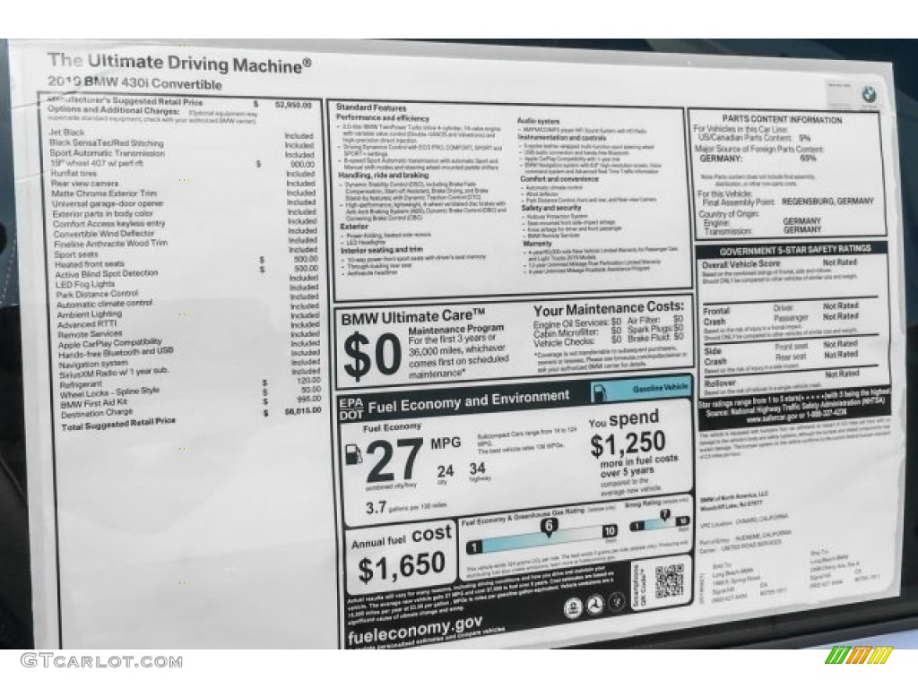 2019 BMW 4 Series 430i Coupe Window Sticker Photos