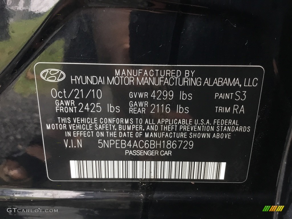 2011 Sonata GLS - Black Plum Pearl / Gray photo #33