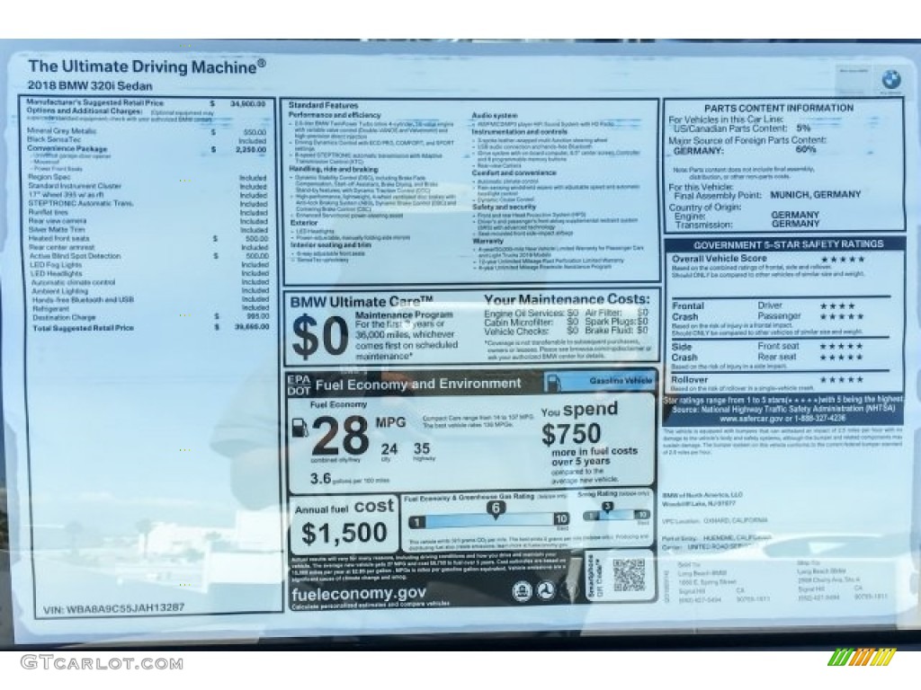 2018 3 Series 320i Sedan - Mineral Grey Metallic / Black photo #10