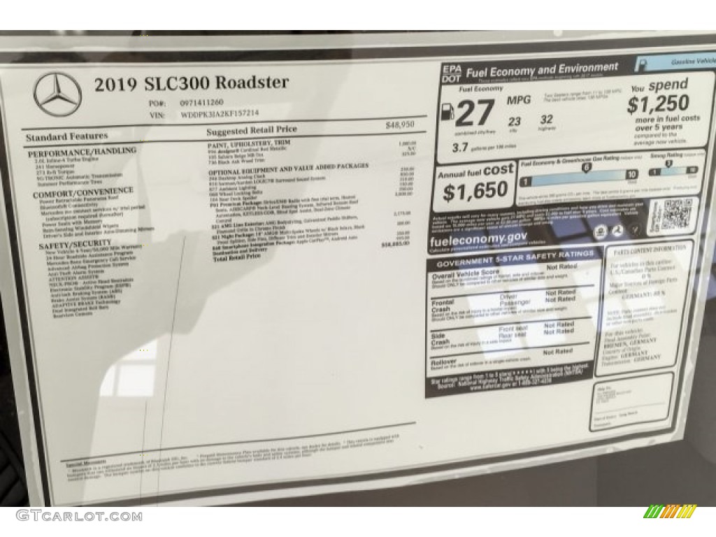 2019 Mercedes-Benz SLC 300 Roadster Window Sticker Photo #129679570