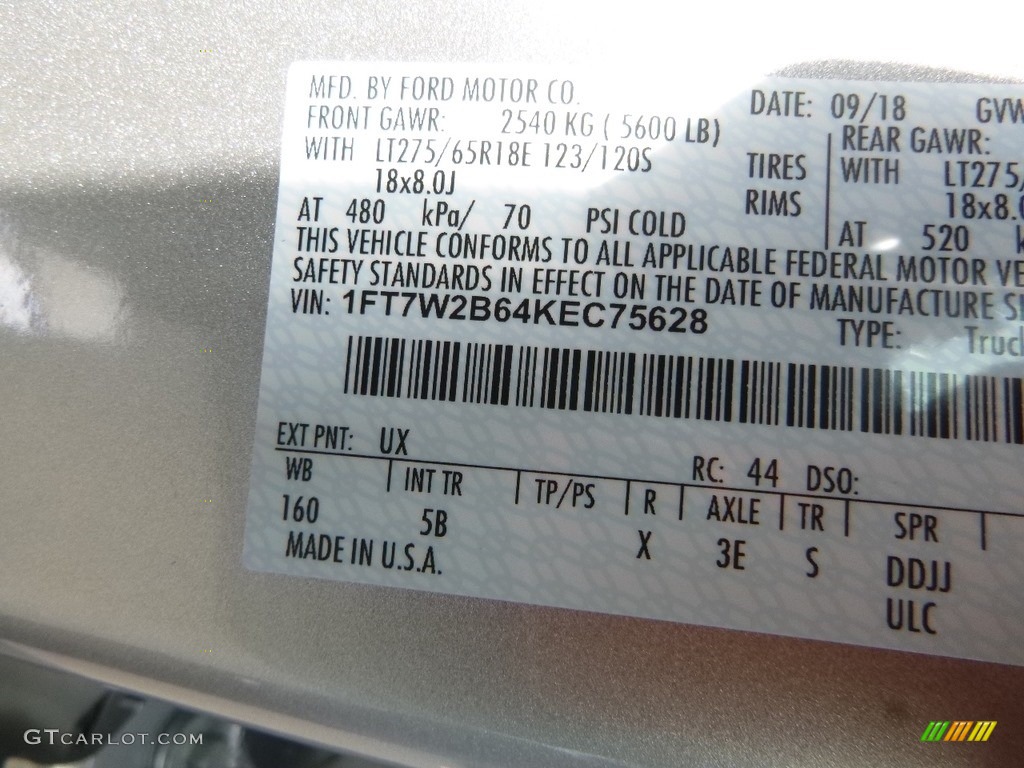 2019 F250 Super Duty Color Code UX for Ingot Silver Photo #129691019