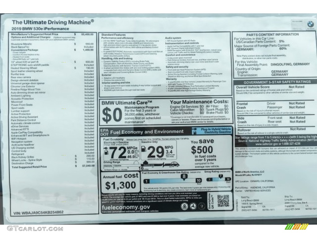 2019 5 Series 530e iPerformance Sedan - Bluestone Metallic / Black photo #10