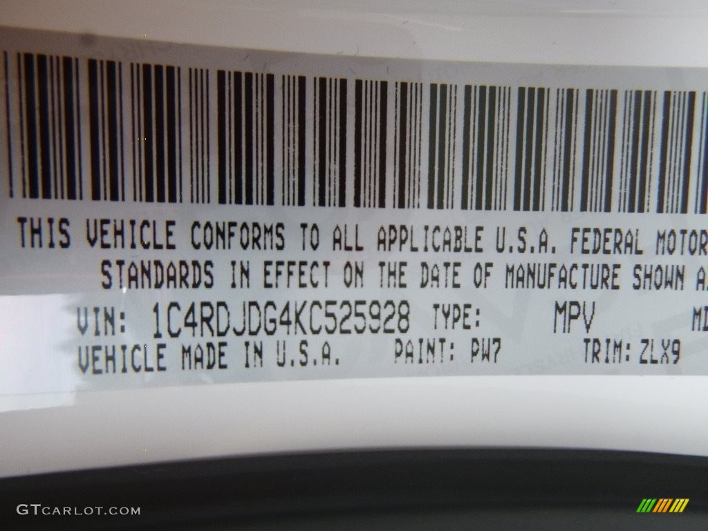 2019 Durango Color Code PW7 for White Knuckle Photo #129694259