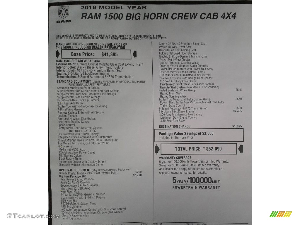2018 1500 Big Horn Crew Cab 4x4 - Granite Crystal Metallic / Black/Diesel Gray photo #35