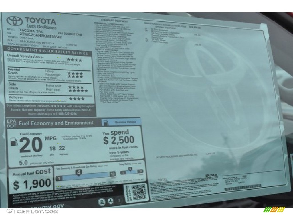 2019 Tacoma SR5 Double Cab 4x4 - Barcelona Red Metallic / Cement Gray photo #36