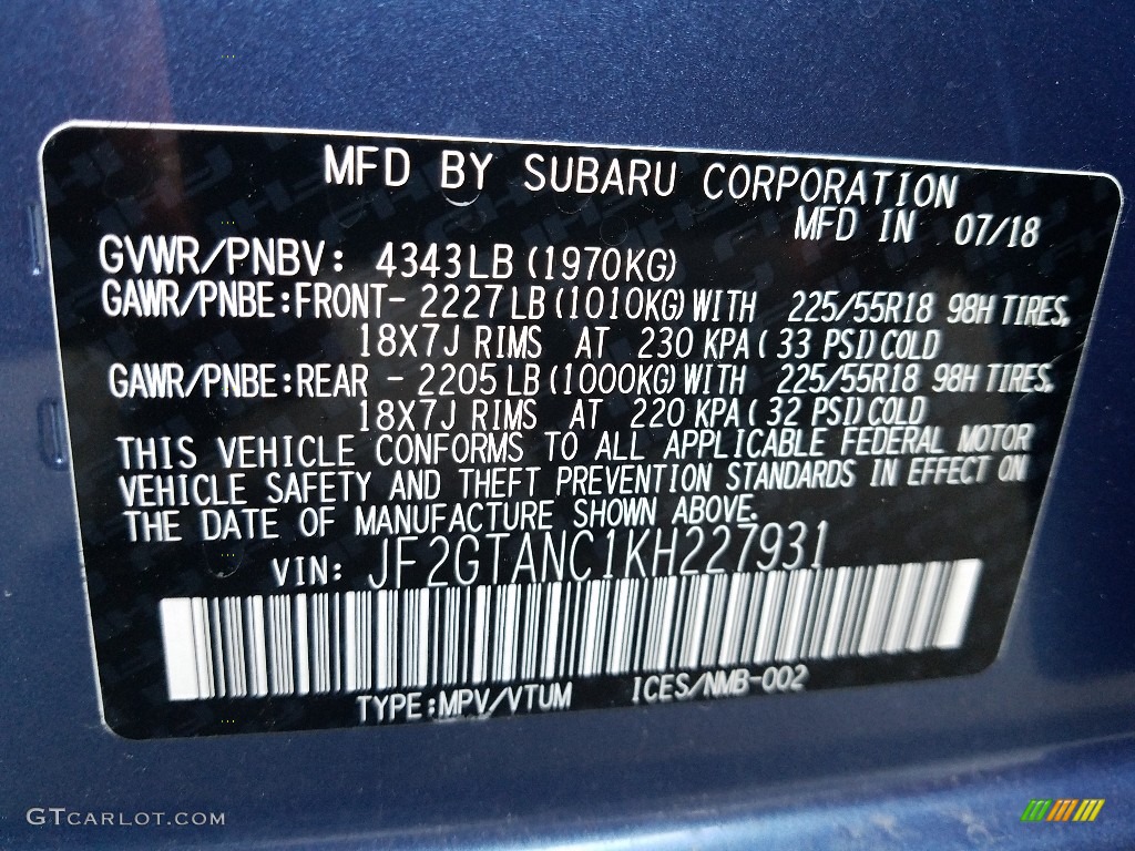2019 Crosstrek 2.0i Limited - Quartz Blue Pearl / Gray photo #9