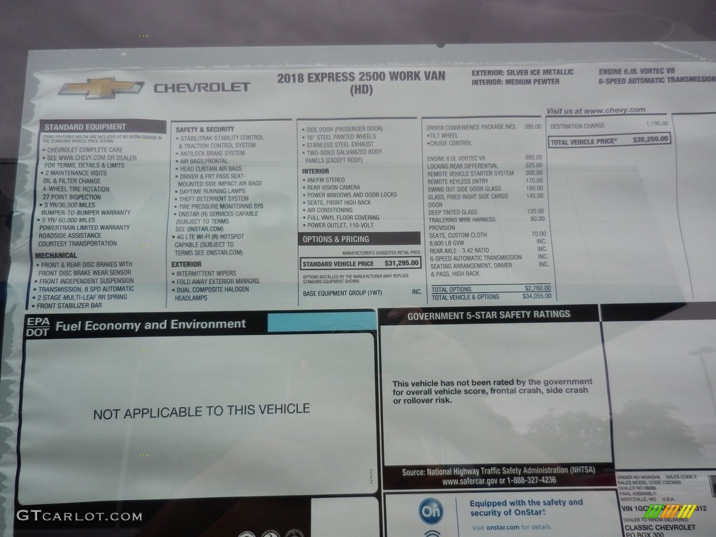 2018 Chevrolet Express 2500 Cargo WT Window Sticker Photos