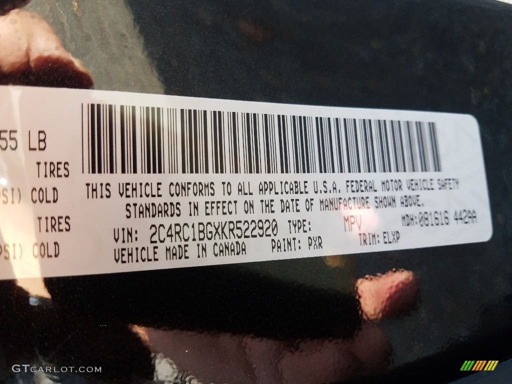 2019 Pacifica Color Code PXR for Brilliant Black Crystal Pearl Photo #129772122