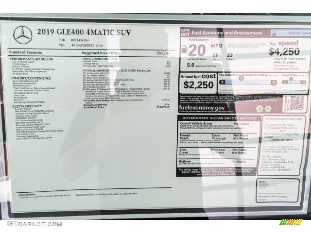 2019 Mercedes-Benz GLE 400 4Matic Window Sticker Photo #129780480