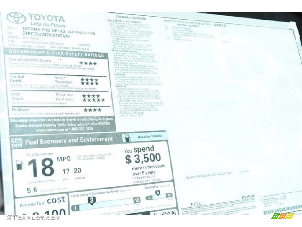 2019 Tacoma TRD Off-Road Double Cab 4x4 - Barcelona Red Metallic / TRD Graphite photo #36