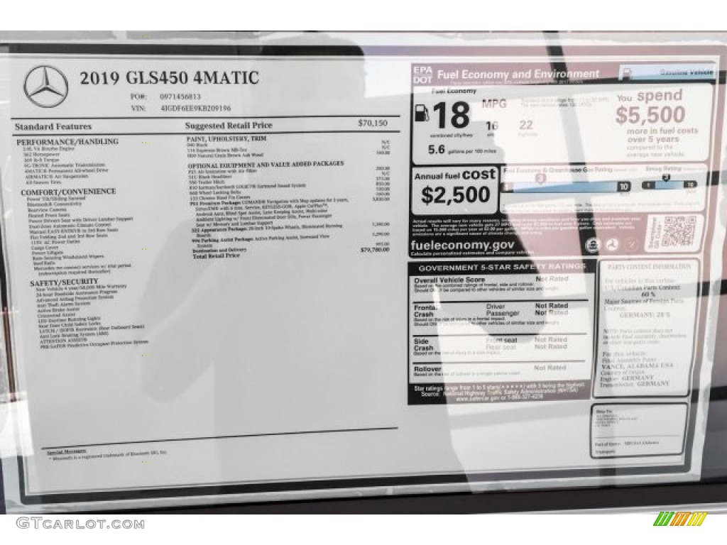 2019 Mercedes-Benz GLS 450 4Matic Window Sticker Photo #129781119