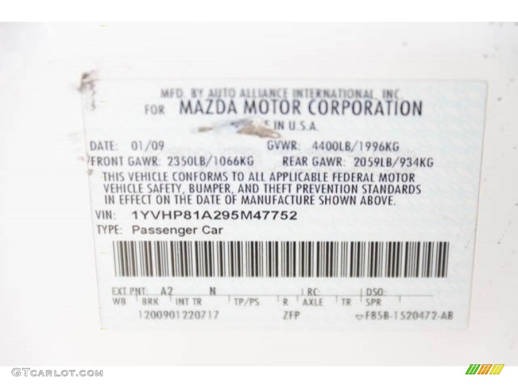 2009 MAZDA6 i Sport - Performance White / Black photo #36