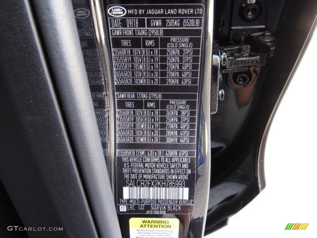 2019 Discovery Sport Color Code 1AT for Narvik Black Photo #129793513