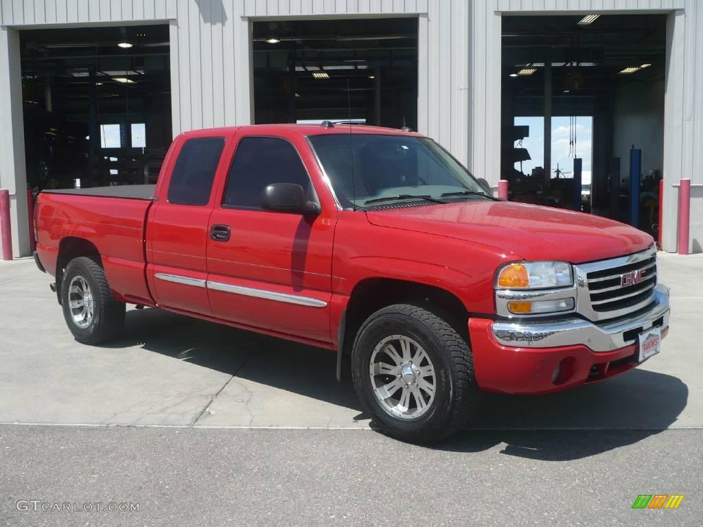 2004 Sierra 1500 SLT Extended Cab 4x4 - Fire Red / Pewter photo #1