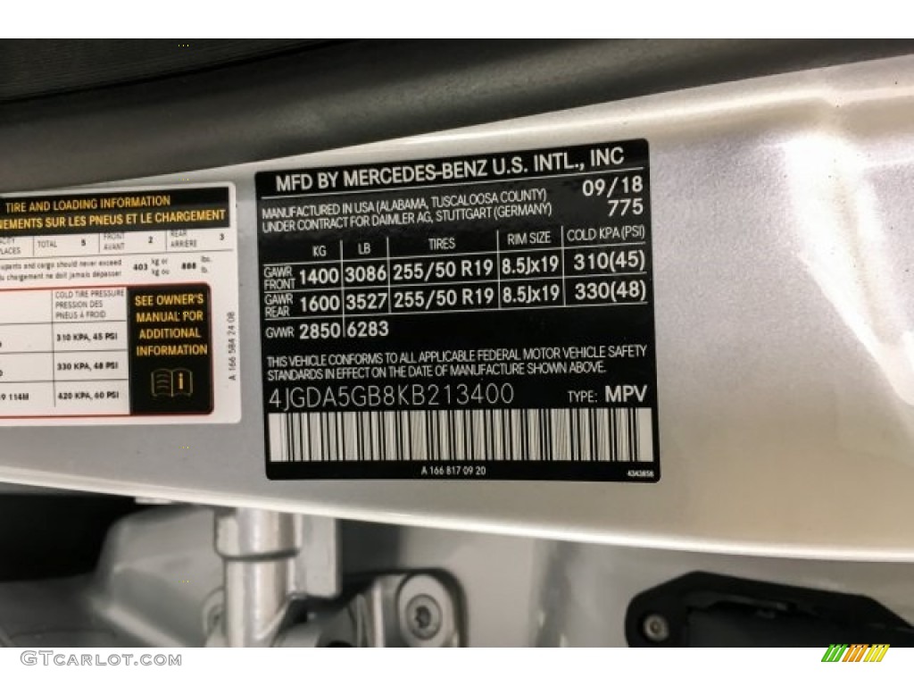 2019 GLE Color Code 775 for Iridium Silver Metallic Photo #129798944