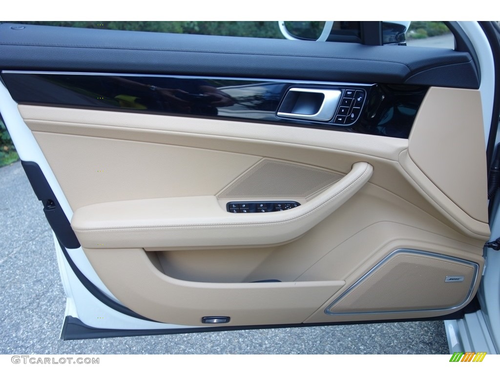2018 Porsche Panamera 4 Black/Luxor Beige Door Panel Photo #129812354