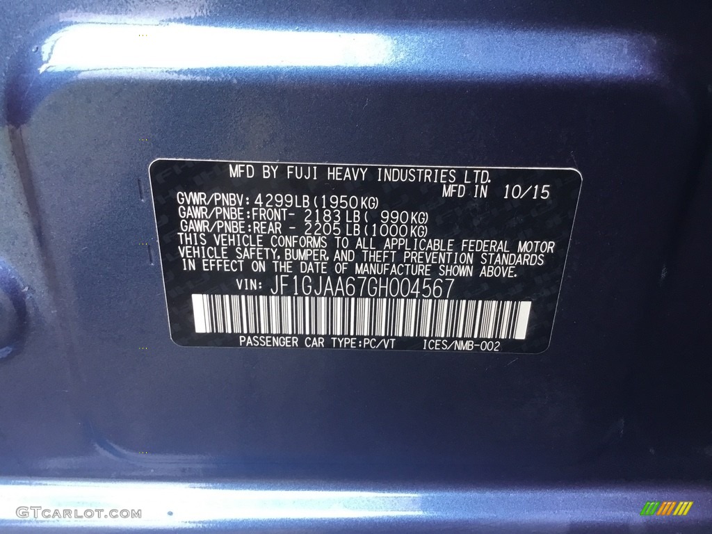 2016 Impreza 2.0i 4-door - Quartz Blue Pearl / Black photo #31