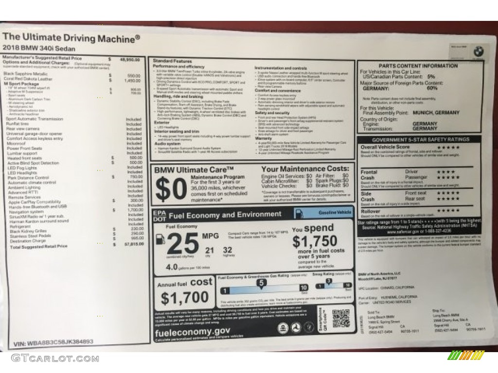2018 3 Series 340i Sedan - Black Sapphire Metallic / Coral Red photo #10