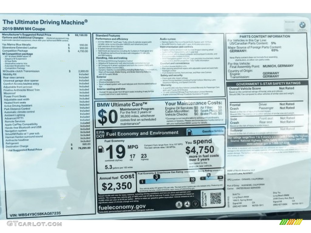 2019 BMW M4 Coupe Window Sticker Photo #129862426