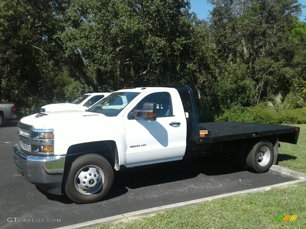 Summit White 2019 Chevrolet Silverado 3500HD Work Truck Regular Cab 4x4 Stake Truck Exterior Photo #129881710