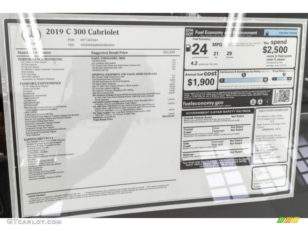2019 Mercedes-Benz C 300 Cabriolet Window Sticker Photo #129887266