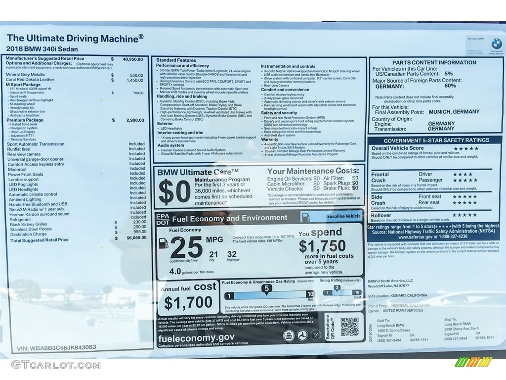 2018 3 Series 340i Sedan - Mineral Grey Metallic / Coral Red photo #10