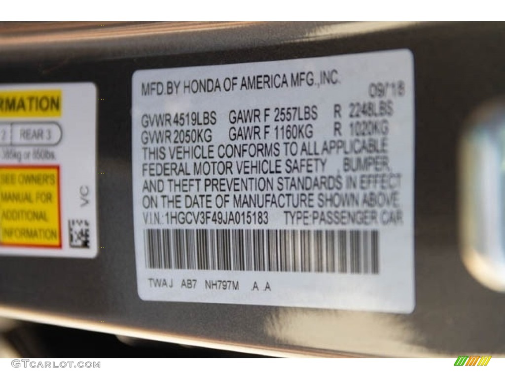 2018 Accord Color Code NH797M for Modern Steel Metallic Photo #129924454