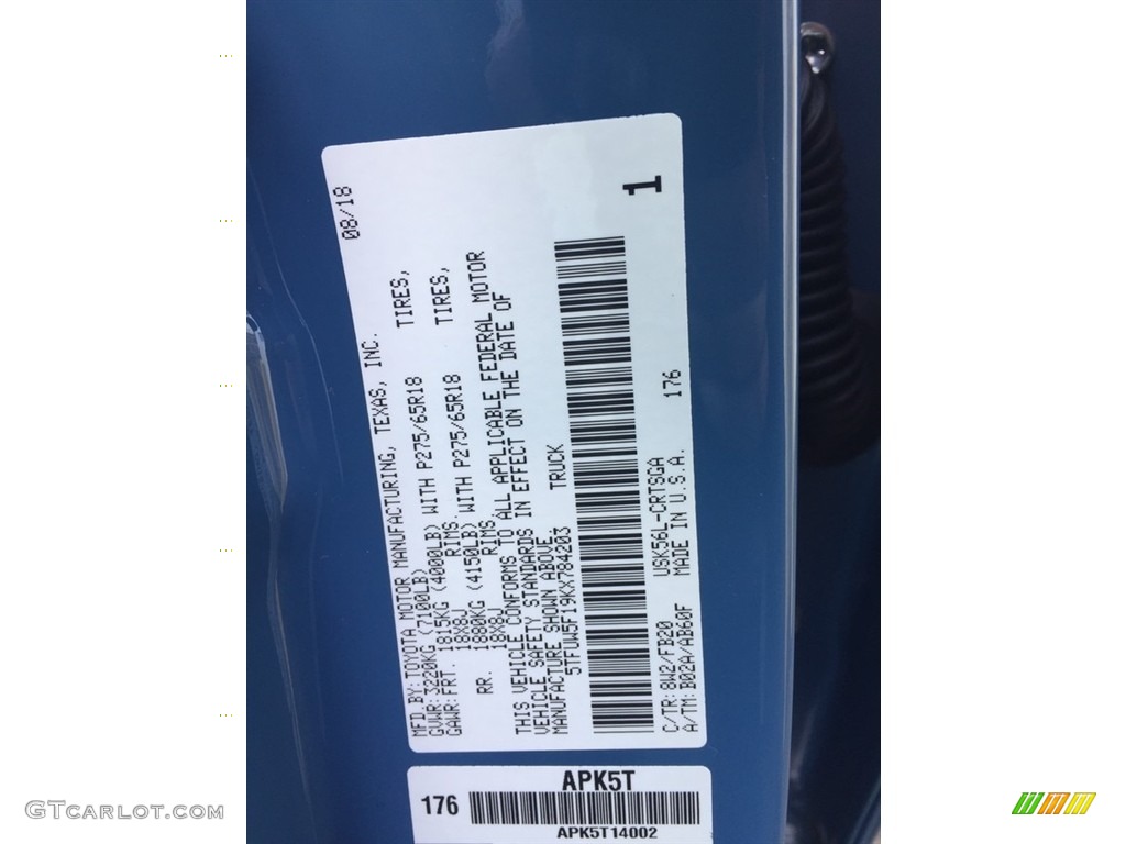 2019 Tundra Color Code 8W2 for Cavalry Blue Photo #129936286